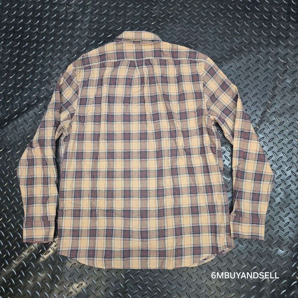 Banana Republic Mens L Plaid Flannel‎ Shirt Tan Brown Red NWT Cotton